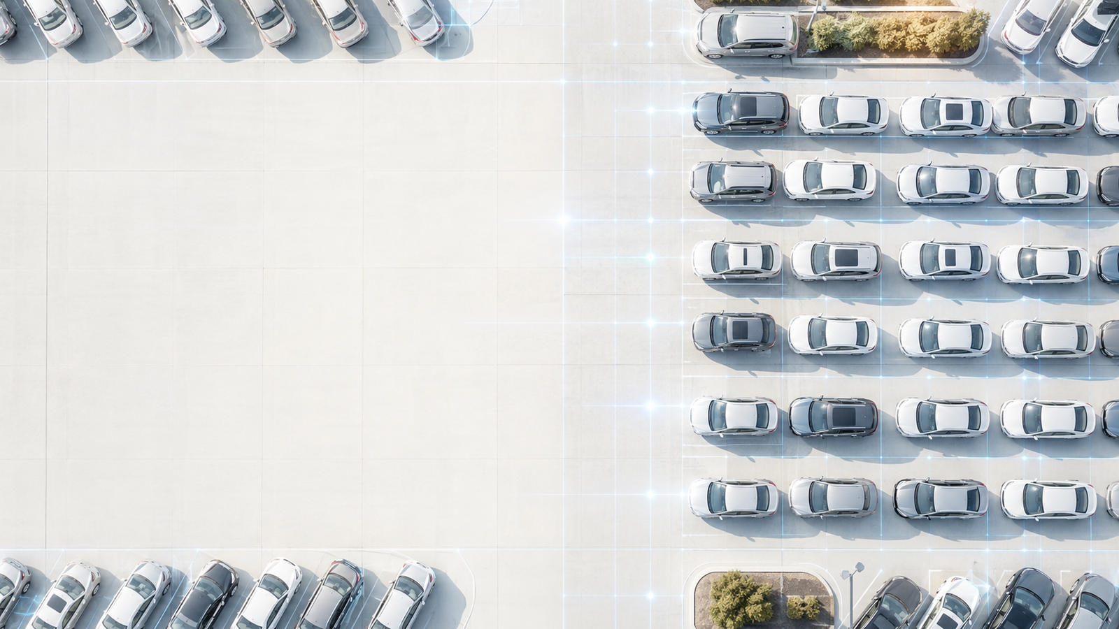 Aerial view of a dealership inventory lot